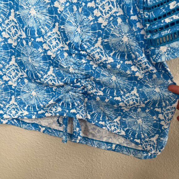 Ali Miles Womens Blue Geometric Linen Blend Eyelet Sleeve Tunic Top 3X - Picture 8 of 13